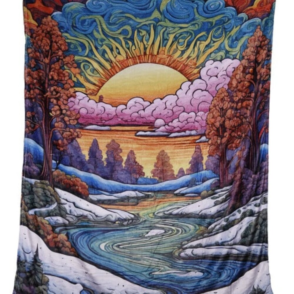 Snowy River Fleece Blanket ~ 50" x 60" ~ Machine Washable ~ Brand New!